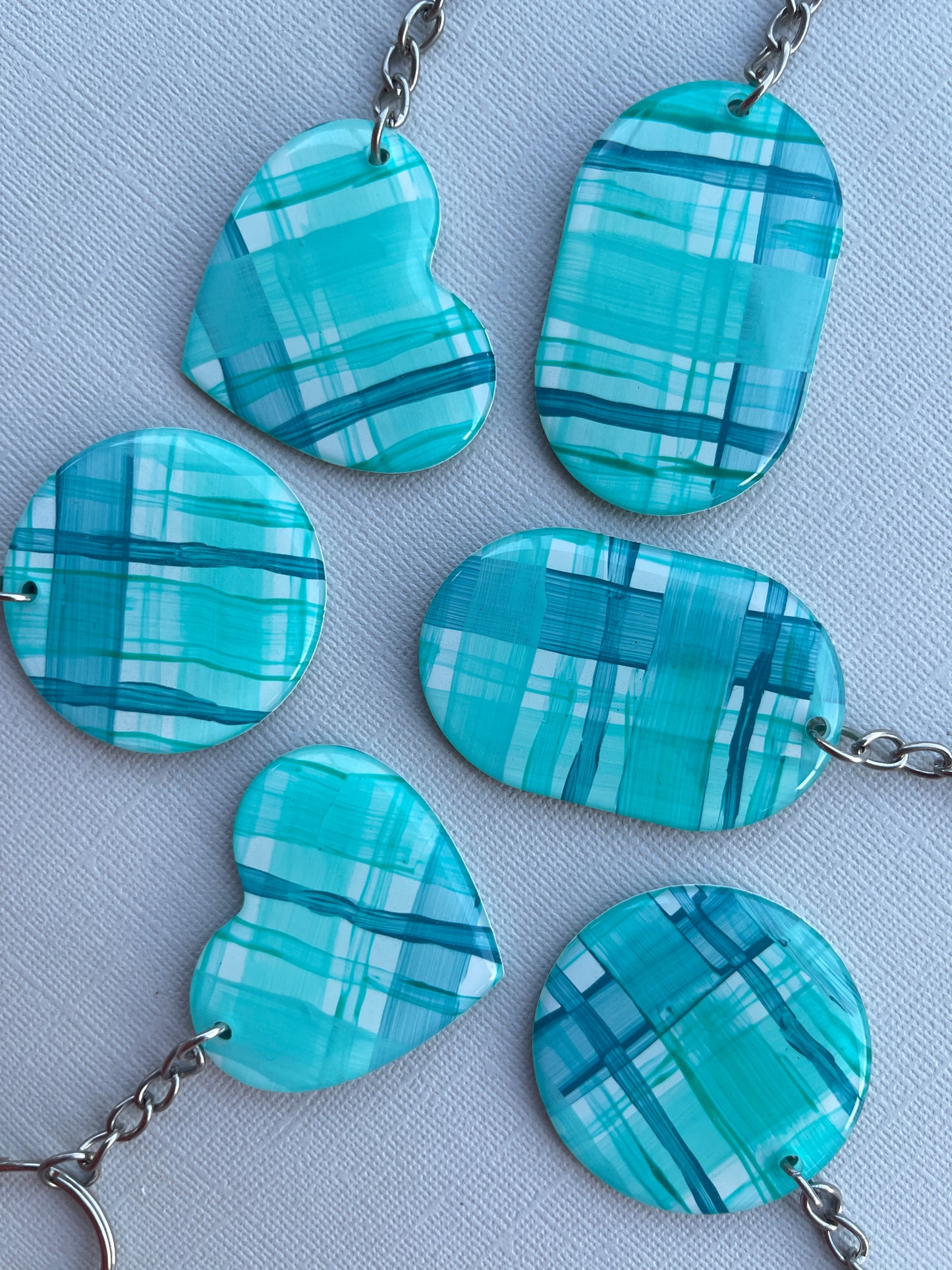 Teal Gingham Keychain