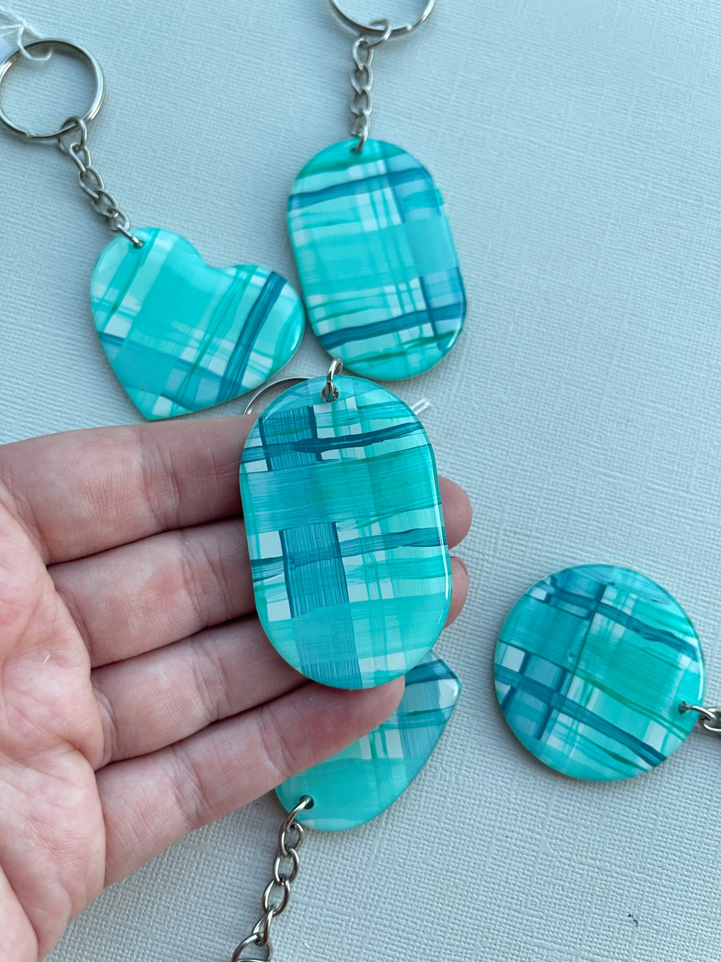 Teal Gingham Keychain