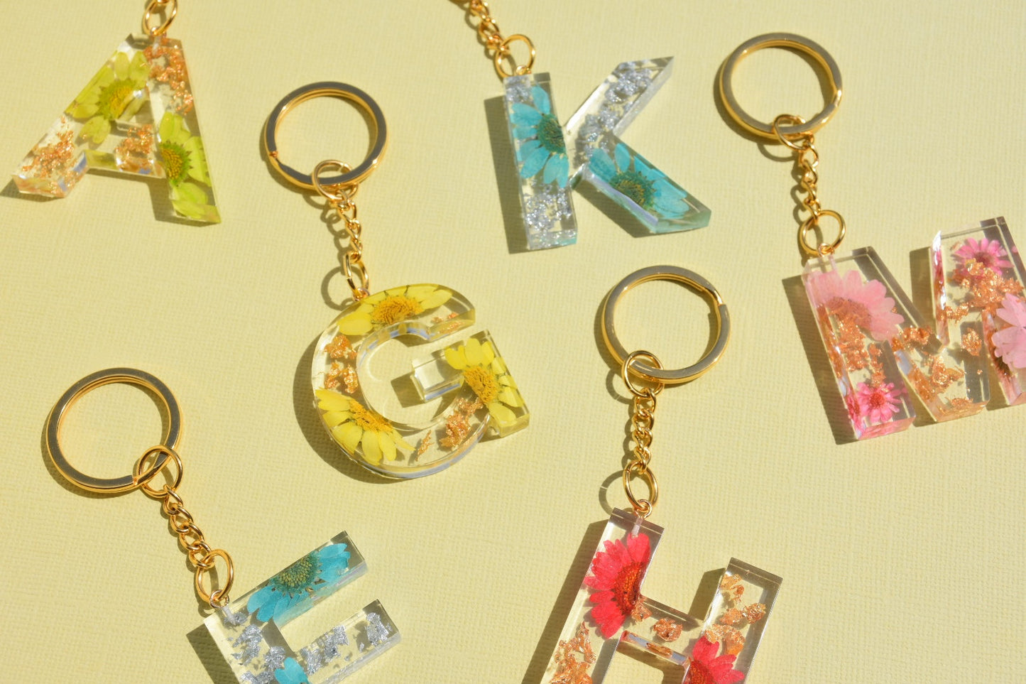 Dried Flower & Gold Leaf Keychain