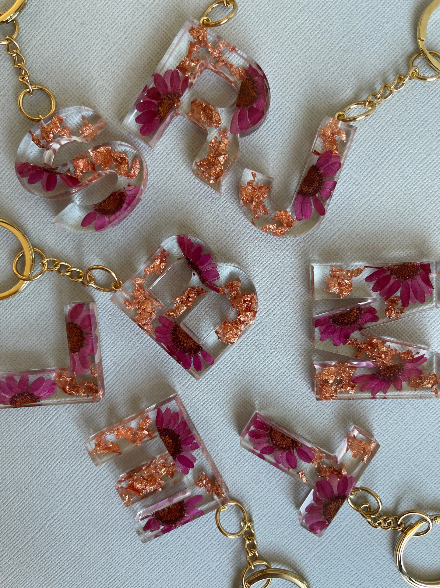 Dried Flower & Gold Leaf Keychain