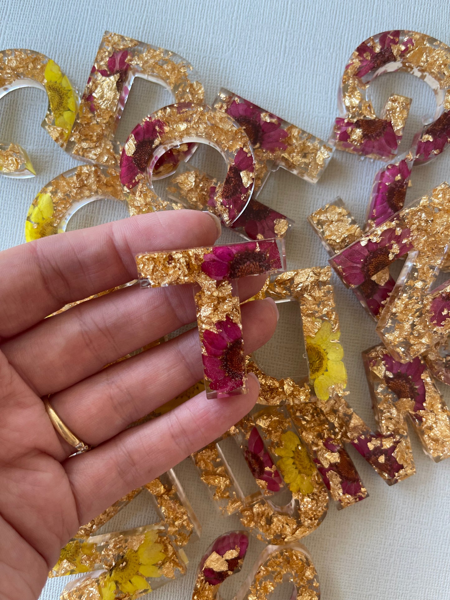 Dried Flower & Gold Leaf Keychain