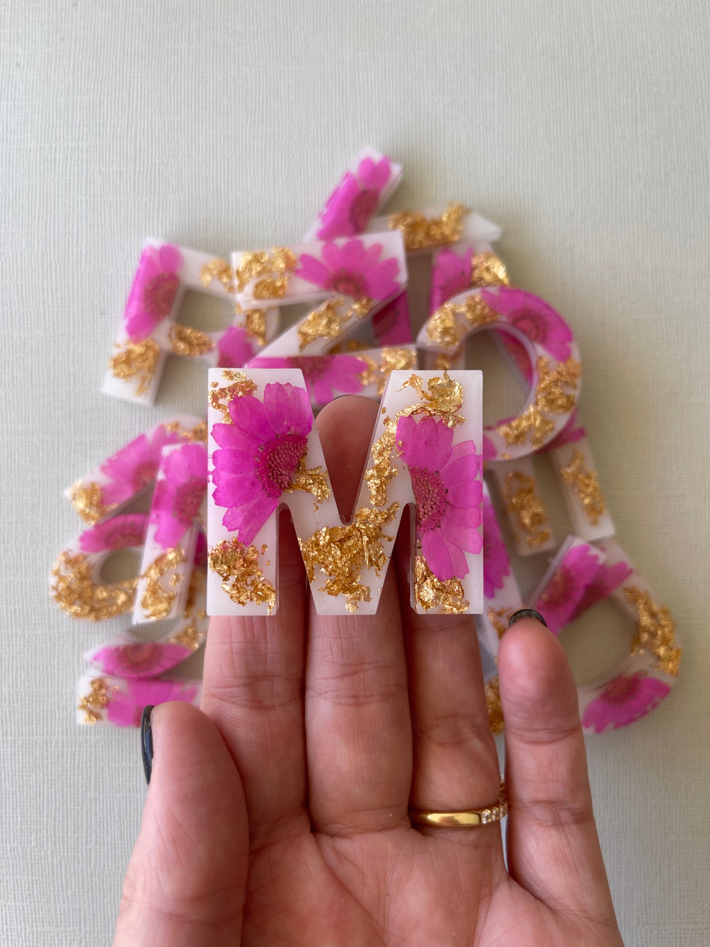 Dried Flower with White Backing Keychain