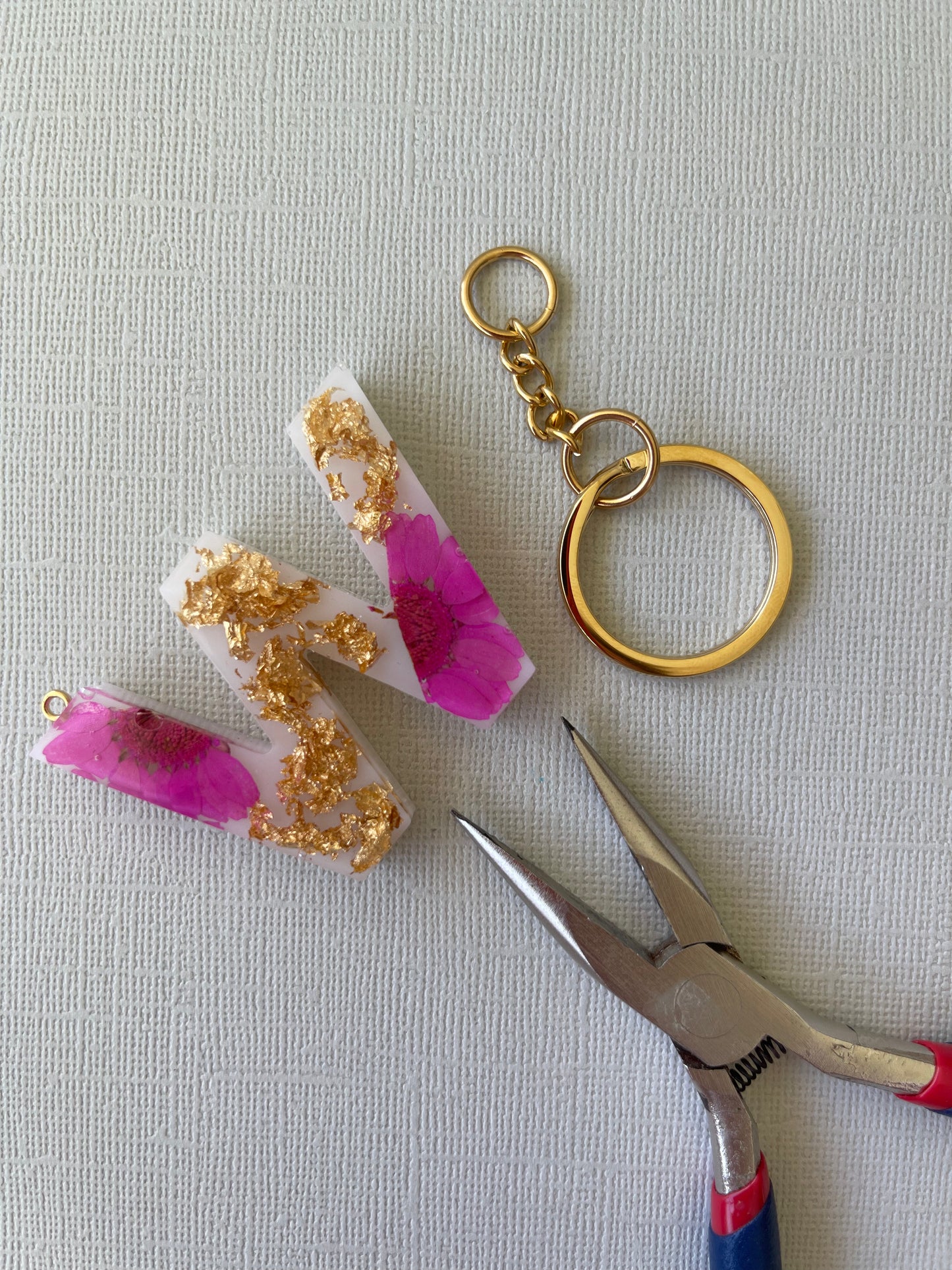 Dried Flower with White Backing Keychain