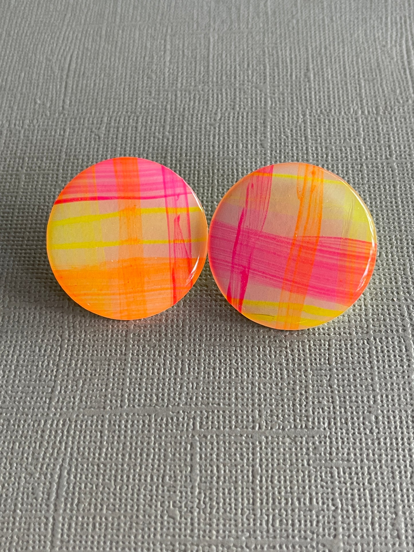 Neon Gingham Studs