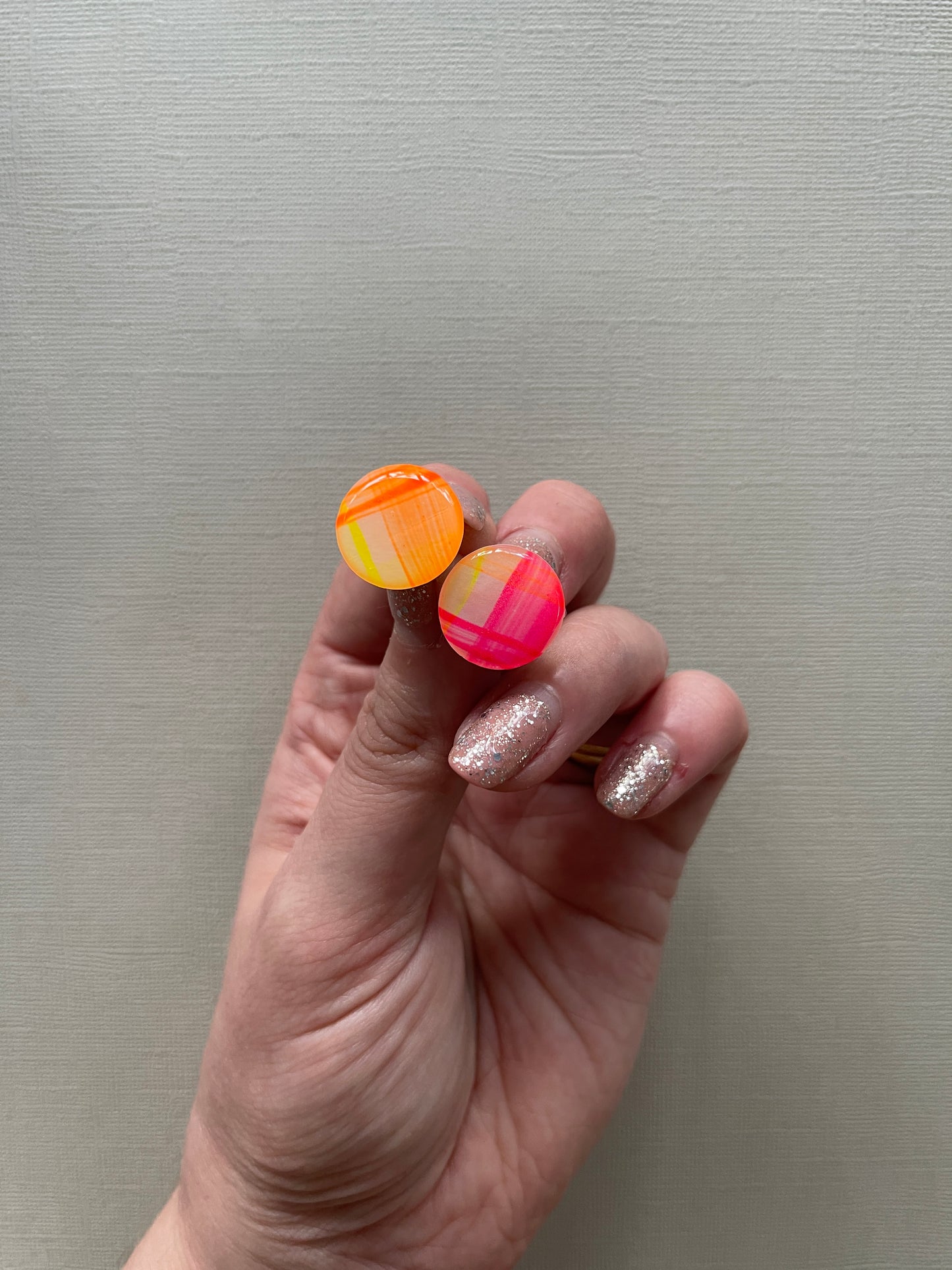 Neon Gingham Studs