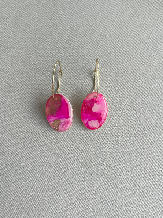 Pink Marble - Oval Hoop