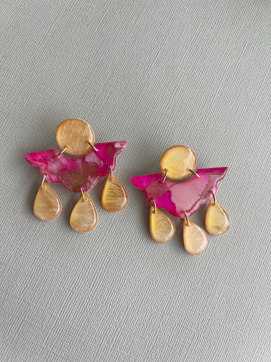 Pink Marble - Teardrop Dangle