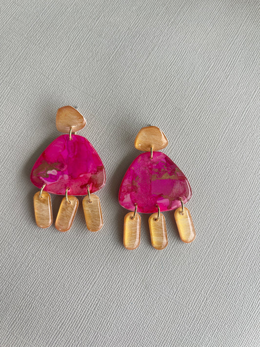 Pink Marble - Stud Dangle