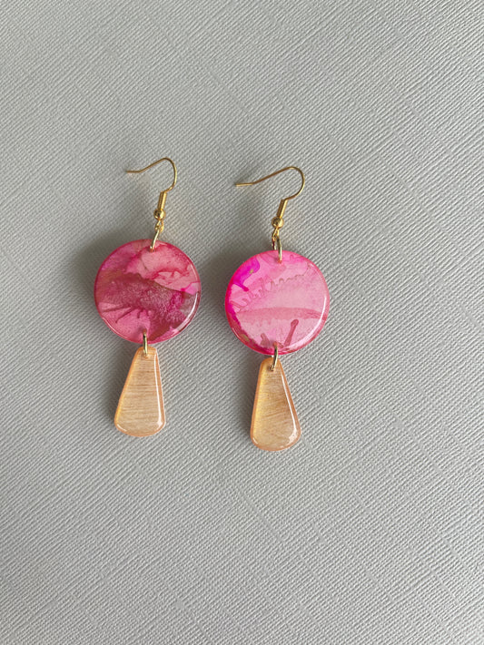 Pink Marble - Circle Dangle