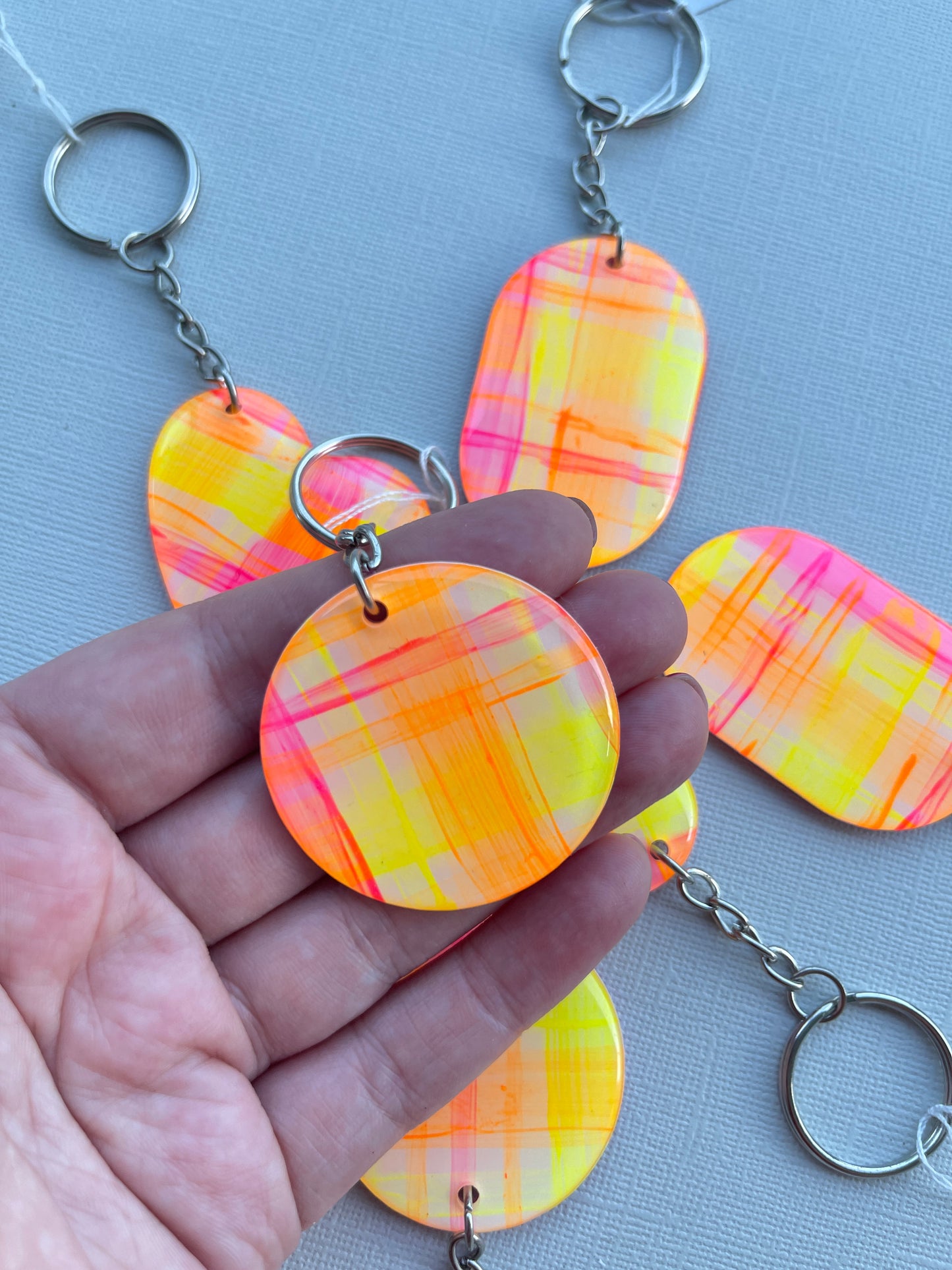 Neon Gingham Keychain