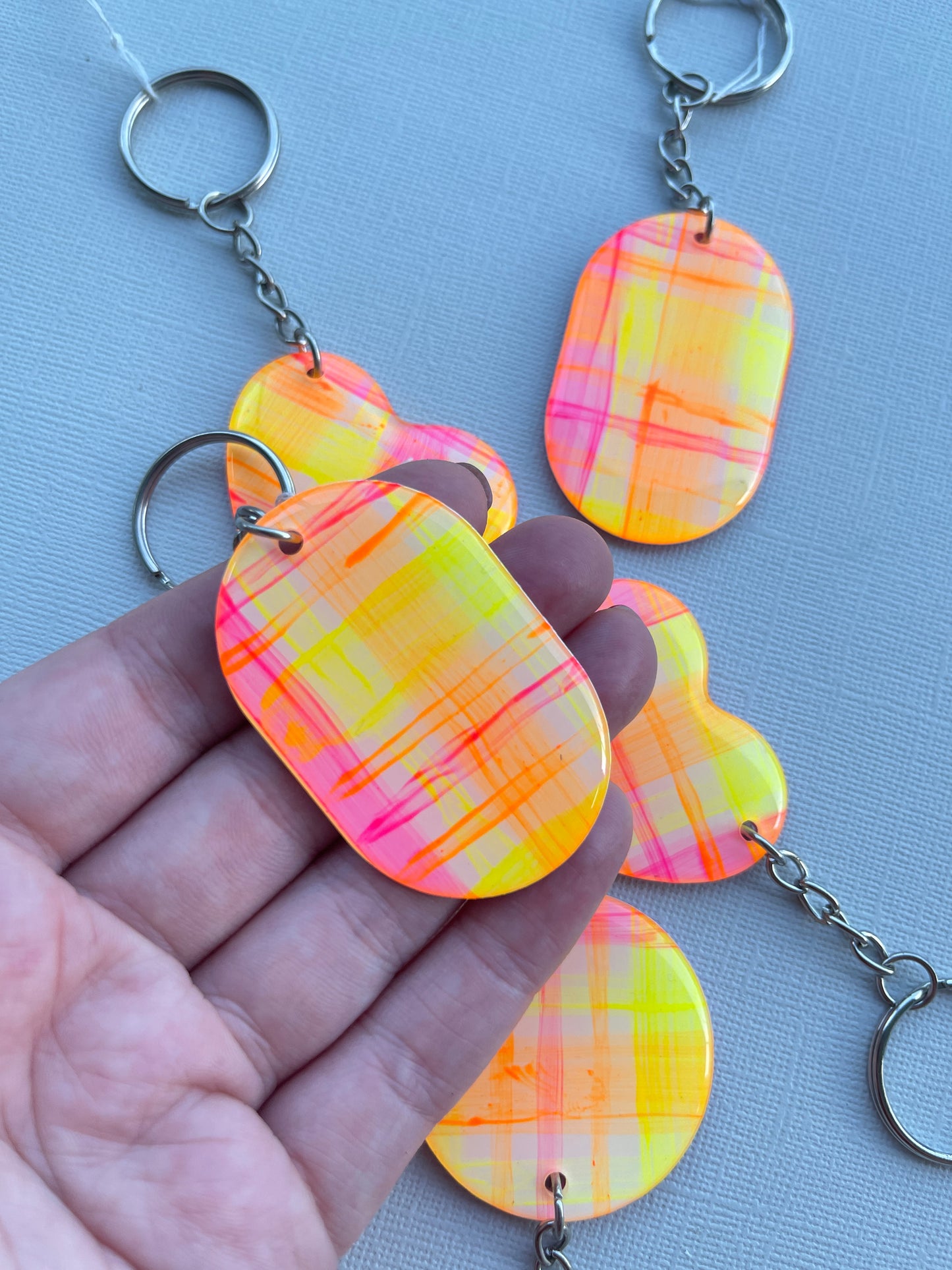Neon Gingham Keychain