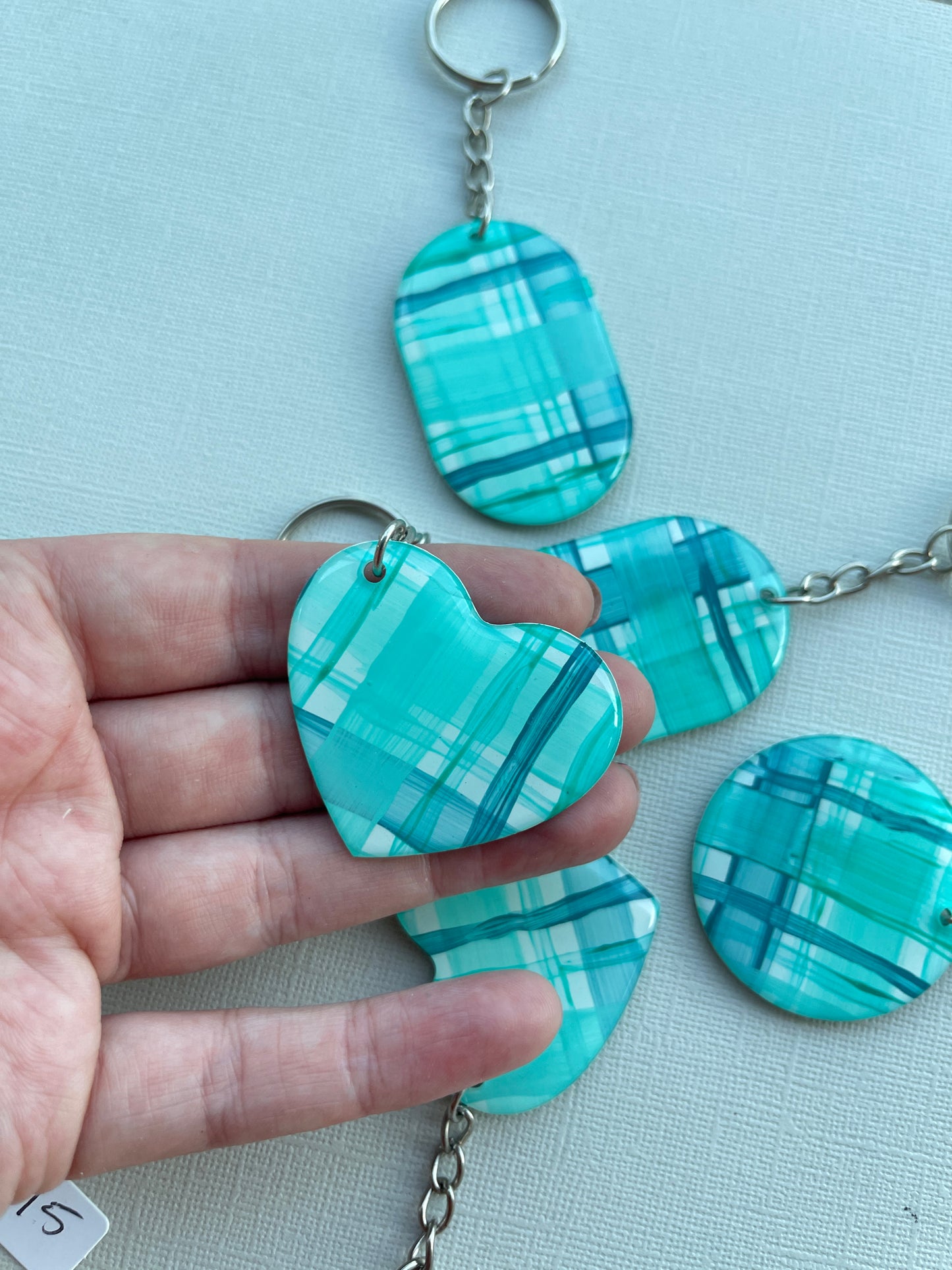 Teal Gingham Keychain
