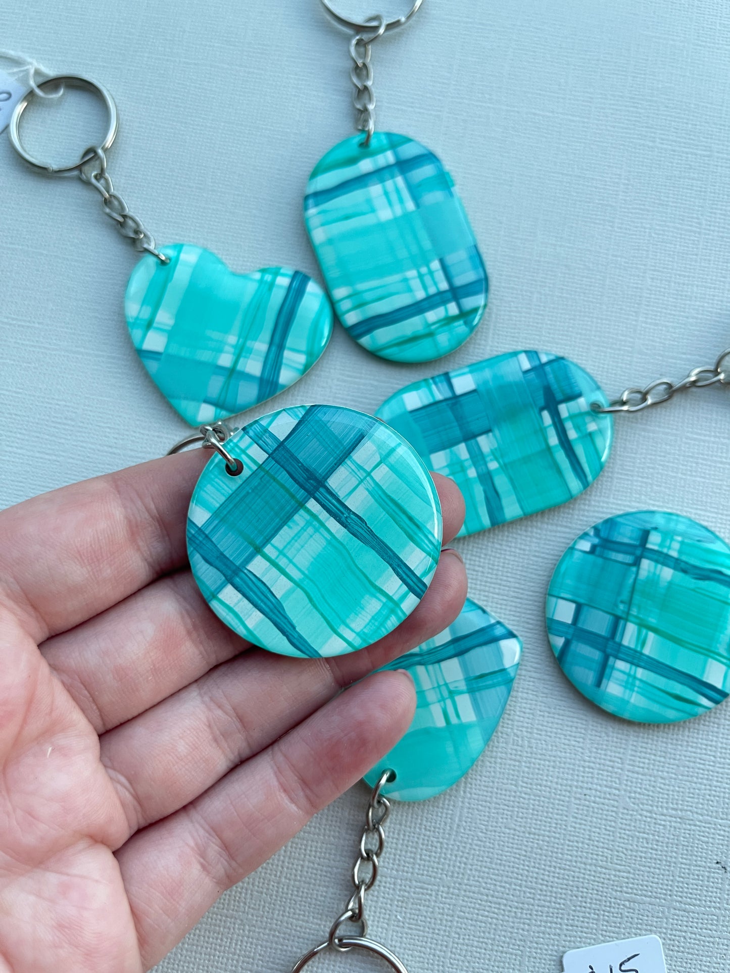 Teal Gingham Keychain